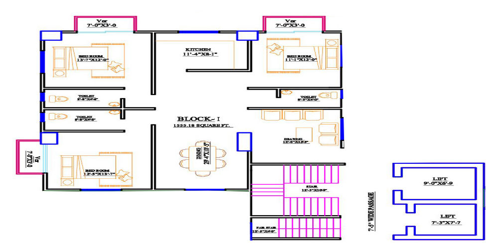3 Bed 4th Floor Block I 1390 SFT